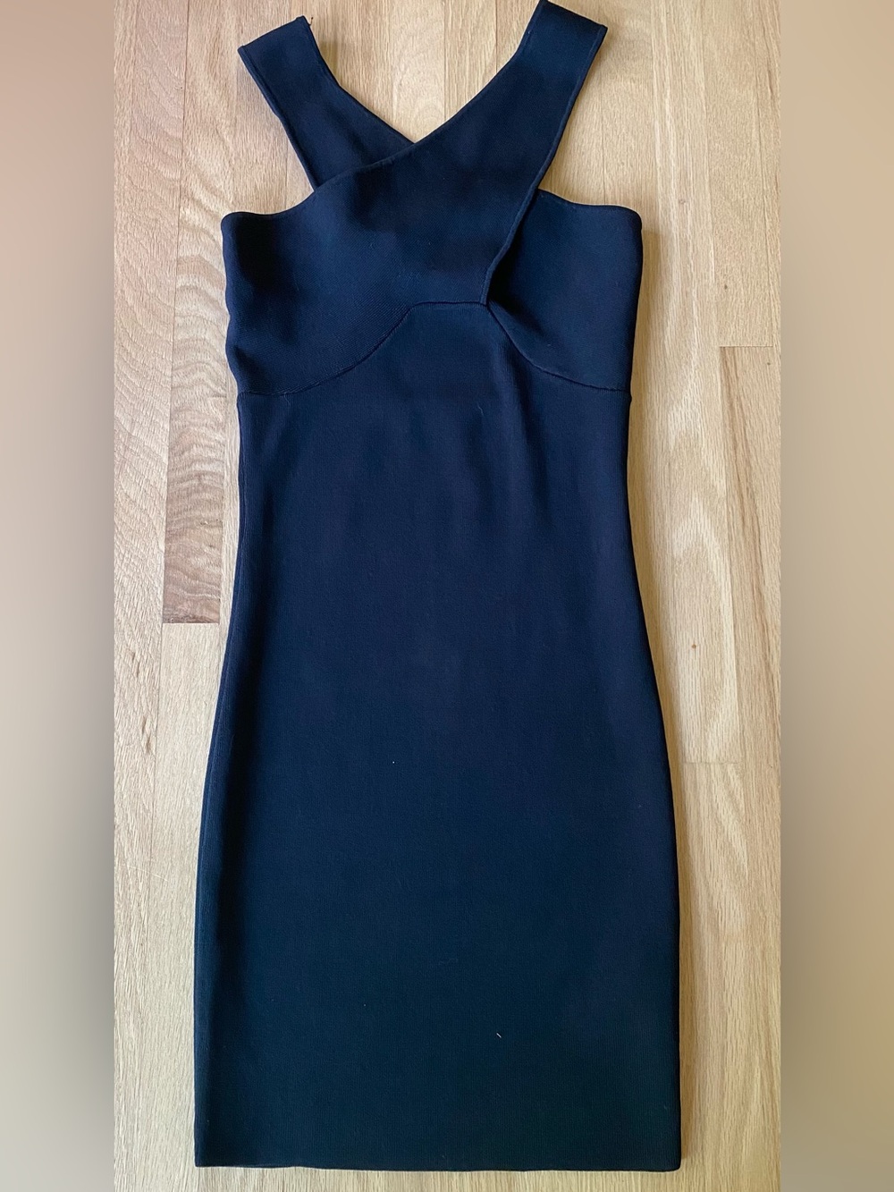 Bebe NWT little black cocktail bandage mini halter going out dress